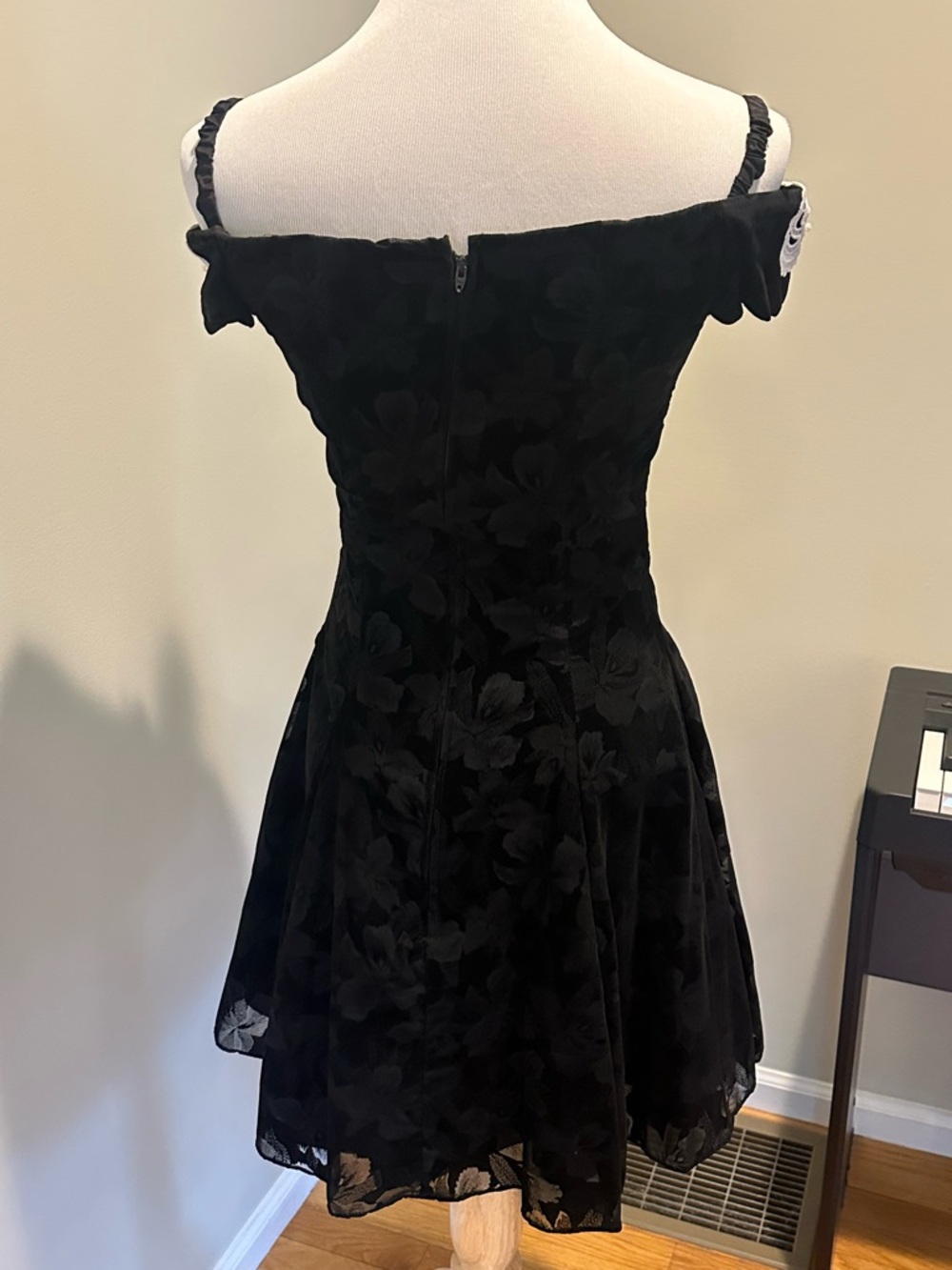 Vintage 90s Zum Zum Velvet Lace Off Shoulder Semi Formal Dress Prom Sz 5/6 - Picture 2 of 5